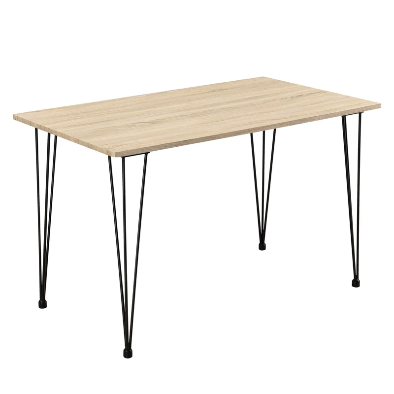 Table de Salle à Manger Cuisine Salon pour 4 Personnes Plateau MDF Pieds Acier Épingle à Cheveux 120 x 70 x 75 cm Effet Chêne et Noir