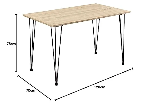Table de Salle à Manger Cuisine Salon pour 4 Personnes Plateau MDF Pieds Acier Épingle à Cheveux 120 x 70 x 75 cm Effet Chêne et Noir