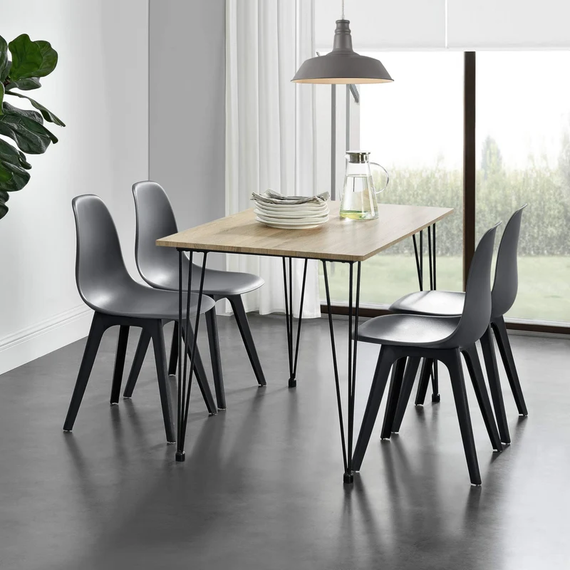 Table de Salle à Manger Cuisine Salon pour 4 Personnes Plateau MDF Pieds Acier Épingle à Cheveux 120 x 70 x 75 cm Effet Chêne et Noir