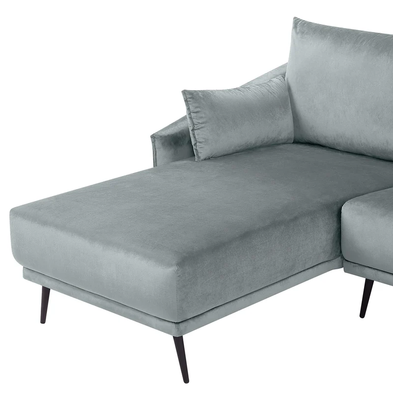Canapé d'Angle Côté Droit en Velours Gris de Qualité sur Pieds Noirs Design Chic et Élégant pour Salon Moderne et Glamour Beliani