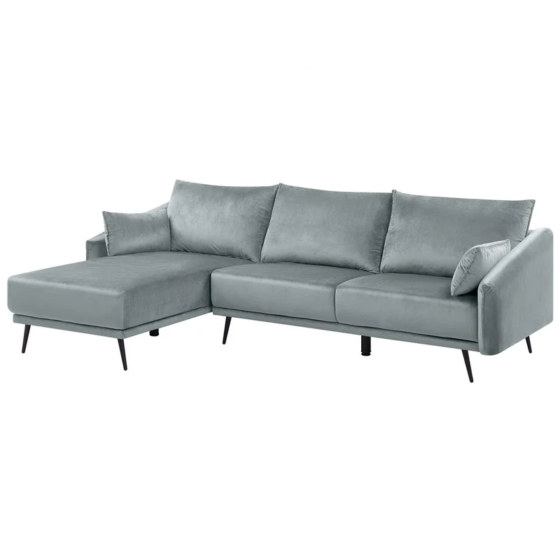 Canapé d'Angle Côté Droit en Velours Gris de Qualité sur Pieds Noirs Design Chic et Élégant pour Salon Moderne et Glamour Beliani