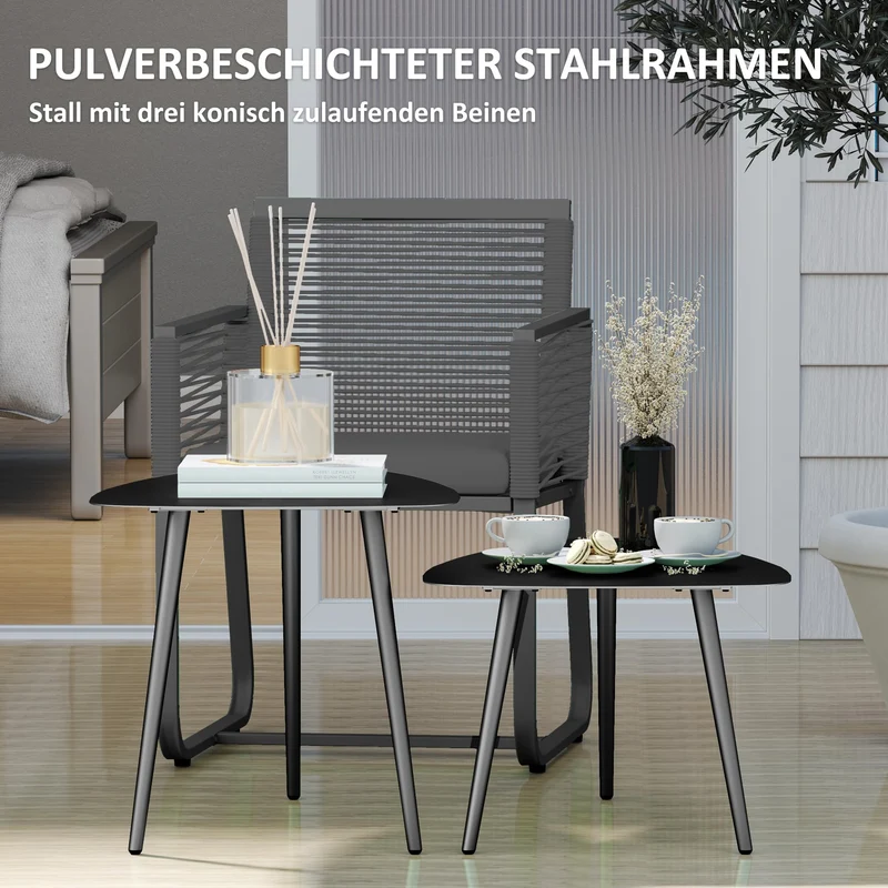 Outsunny Lot de 2 tables basses de balcon en acier - Résistantes aux intempéries - Design géométrique - Pour extérieur, jardin, terrasse, balcon - Noir