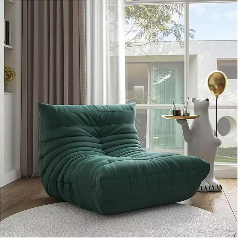 Togo – Chaise longue en daim doux, mousse de qualité supérieure, canapé paresseux, pouf d'angle, marron – Fauteuil d'appoint sans accoudoirs pour salon, bureau (vert foncé)