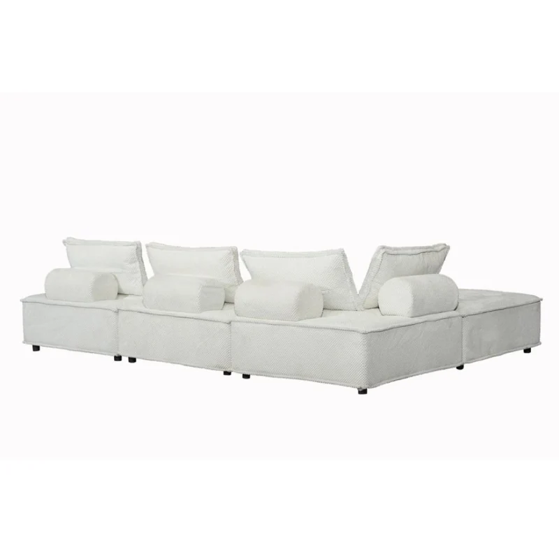 CONCEPT USINE | Canapé d'angle Modulable 4 Places STAVA | Velours Texturé Blanc | Élégant et Confortable | Design Moderne | Assise Spacieuse et Moelleuse | Structure Robuste Bois Massif | Idéal Salon