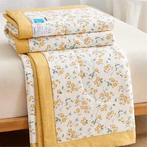 Odot Couvre Lit Matelassé 2 Personnes Été Réversible Dessus de Lits et Couvre-Lits Boutis Doux et Confortable Coton Jeté de Lit Matelassage Jeté de Canapé (Jaune,150x200cm)