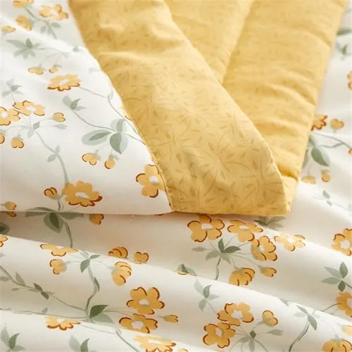 Odot Couvre Lit Matelassé 2 Personnes Été Réversible Dessus de Lits et Couvre-Lits Boutis Doux et Confortable Coton Jeté de Lit Matelassage Jeté de Canapé (Jaune,150x200cm)