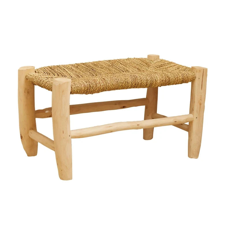 HOME MAISON - Banc marocain doum tressage Central Bois Naturel 30 x 60