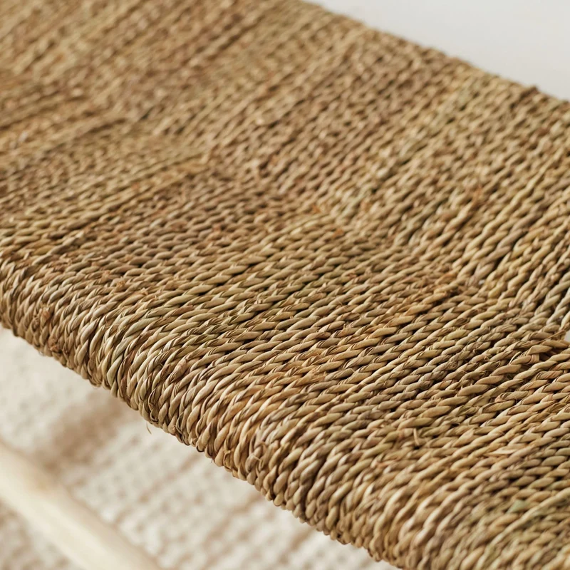 HOME MAISON - Banc marocain doum tressage Central Bois Naturel 30 x 60