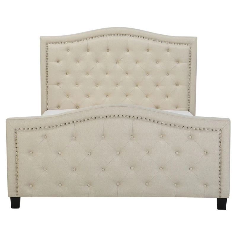 Lit Double en Tissu Beige 160 x 200 cm Confortable de Style Traditionnel pour Chambre Rétro ou Classique Beliani