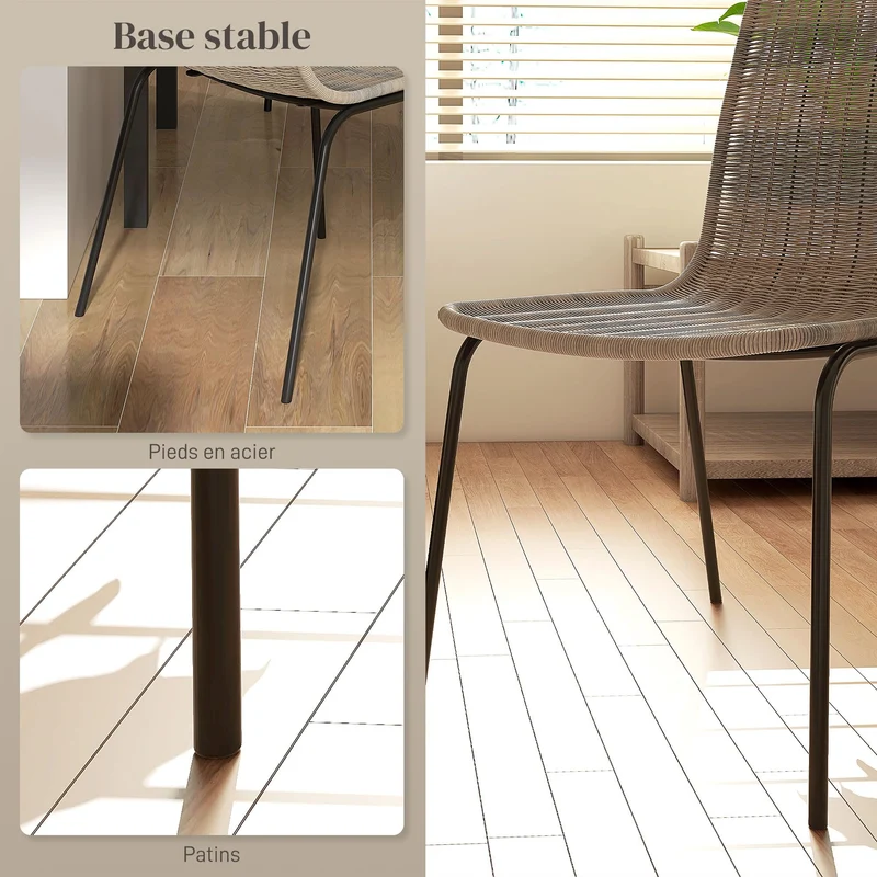 HOMCOM Lot de 2 chaises de Salle à Manger élégantes Chaise de Cuisine Chaise rotin piètement Acier, pour Salle à Manger, Salon, Cuisine