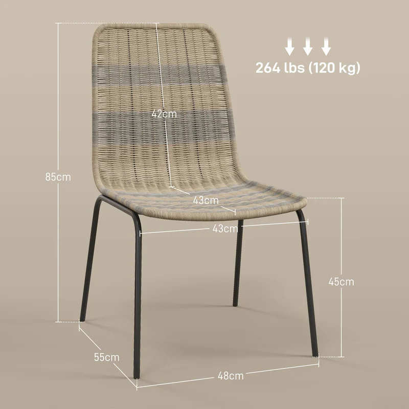 HOMCOM Lot de 2 chaises de Salle à Manger élégantes Chaise de Cuisine Chaise rotin piètement Acier, pour Salle à Manger, Salon, Cuisine
