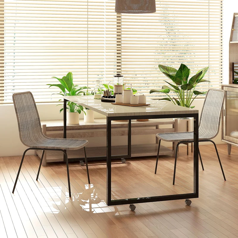 HOMCOM Lot de 2 chaises de Salle à Manger élégantes Chaise de Cuisine Chaise rotin piètement Acier, pour Salle à Manger, Salon, Cuisine