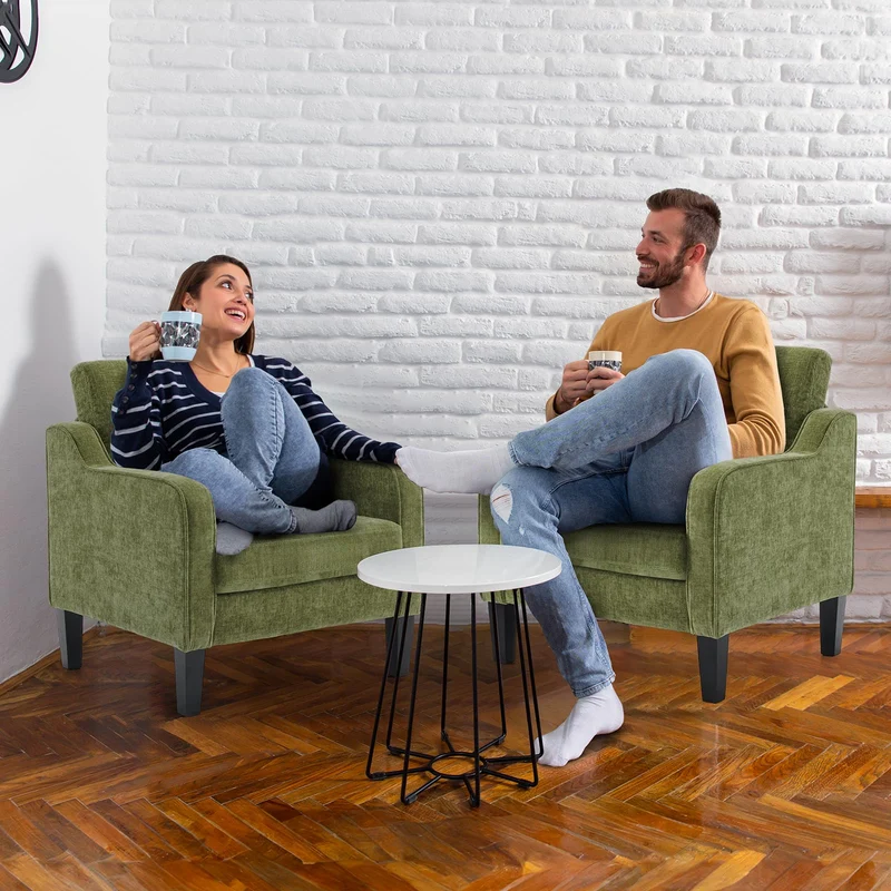VINGLI Chaise d'appoint vert olive pour salon, chambre à coucher – Fauteuil moderne du milieu du siècle, siège rembourré confortable pour appartement, salle d'attente