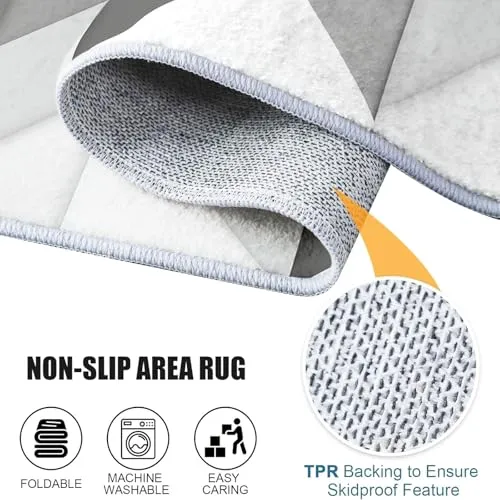 Tapis de Salon Géométrique Forme en V Triangle - Grand Tapis Lavable Super Doux et Antidérapant, Moquette Poil Ras Chambre, pour Manger, l'entrée et la Cuisine, 160x230 cm, Gris