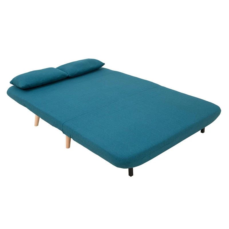 Miliboo Chauffeuse 2 Places Convertible en Tissu Bleu Canard et Bois Clair AMIKO