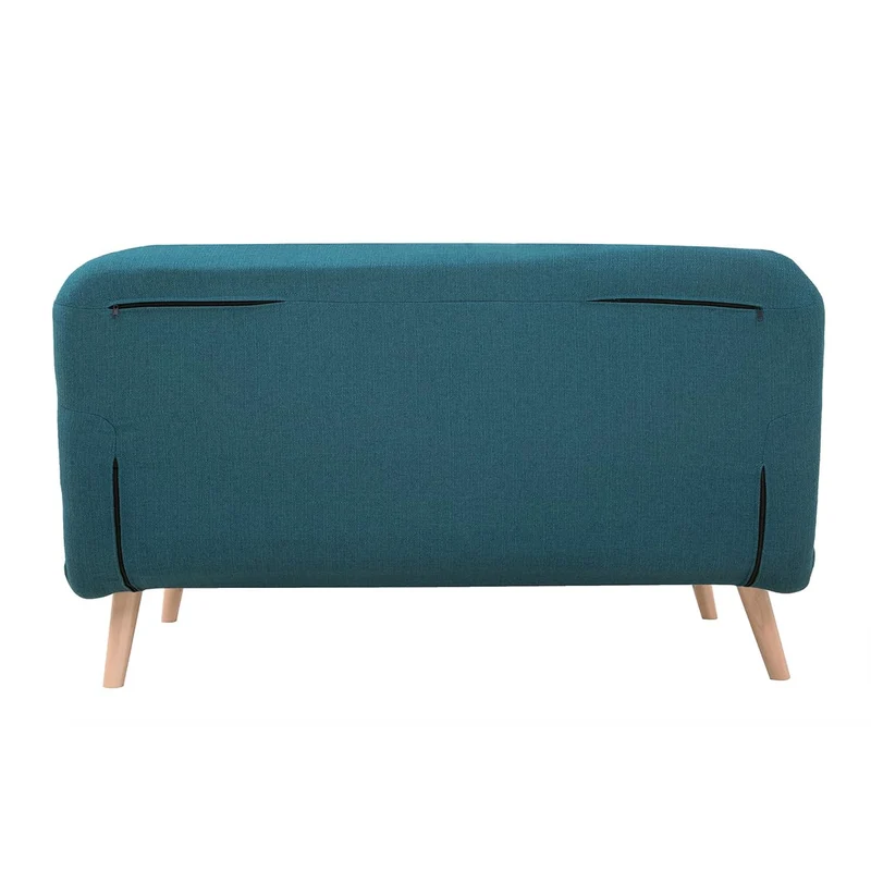 Miliboo Chauffeuse 2 Places Convertible en Tissu Bleu Canard et Bois Clair AMIKO