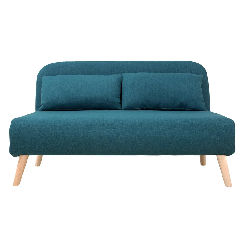 Miliboo Chauffeuse 2 Places Convertible en Tissu Bleu Canard et Bois Clair AMIKO