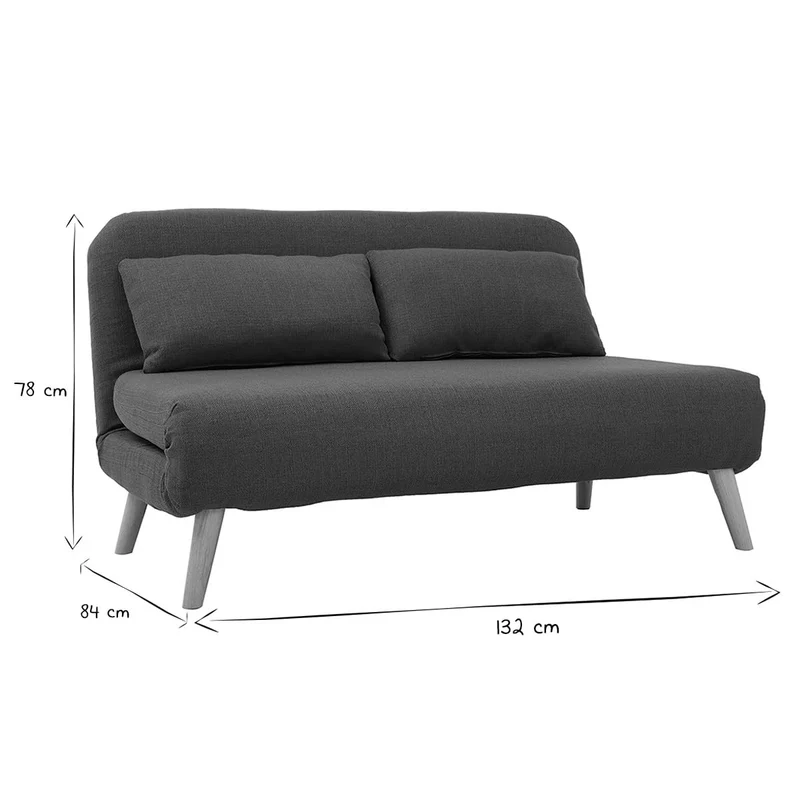 Miliboo Chauffeuse 2 Places Convertible en Tissu Bleu Canard et Bois Clair AMIKO