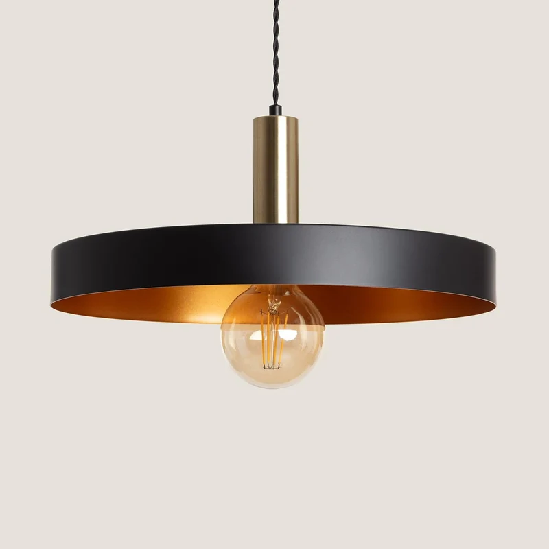 LEDKIA LIGHTING - Suspension Métal Furiko | Compatible Ampoules E27 220-240V | IP20 Intérieur | Aluminium et Acier | Câble Réglable 1560 mm | Design Industriel, Noir