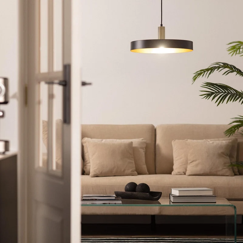 LEDKIA LIGHTING - Suspension Métal Furiko | Compatible Ampoules E27 220-240V | IP20 Intérieur | Aluminium et Acier | Câble Réglable 1560 mm | Design Industriel, Noir