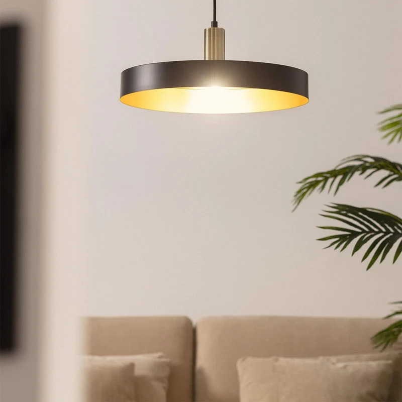 LEDKIA LIGHTING - Suspension Métal Furiko | Compatible Ampoules E27 220-240V | IP20 Intérieur | Aluminium et Acier | Câble Réglable 1560 mm | Design Industriel, Noir