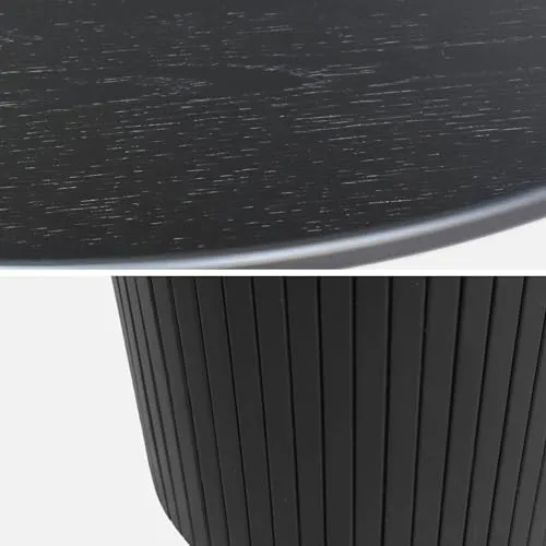 sweeek - Table à Manger Ronde Bois d'hévéa et placage chêne Noir 4 Places - Ø 115 x 73 cm - Estelle