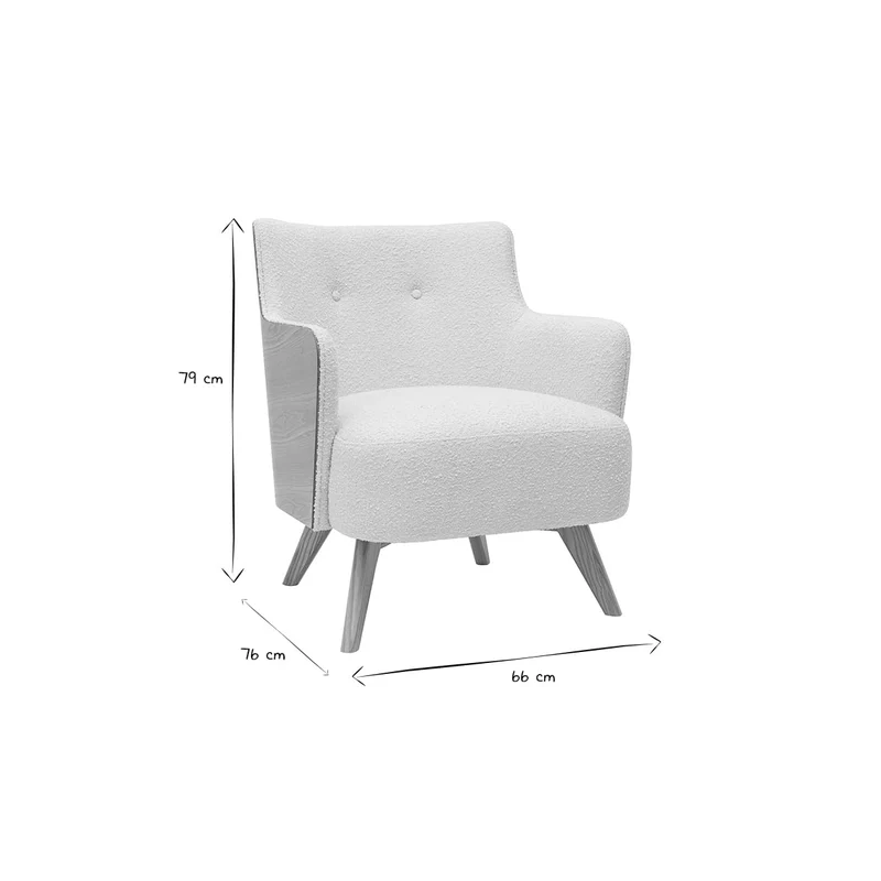 Miliboo Fauteuil scandinave en Tissu Effet Laine bouclée Blanc cassé et Bois Clair VALMY