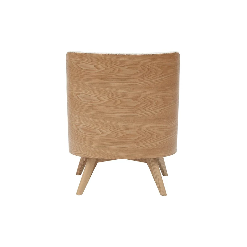 Miliboo Fauteuil scandinave en Tissu Effet Laine bouclée Blanc cassé et Bois Clair VALMY