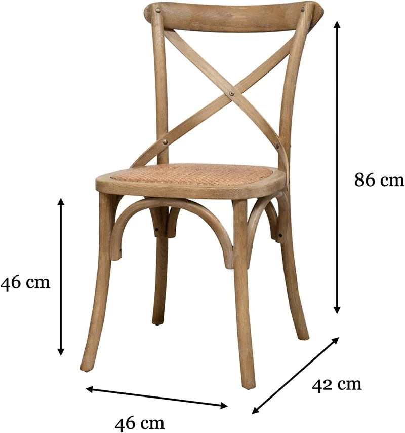 Biscottini Chaises de salle à manger en bois fabriquées en Italie avec assise en rotin 86 x 46 x 42 cm