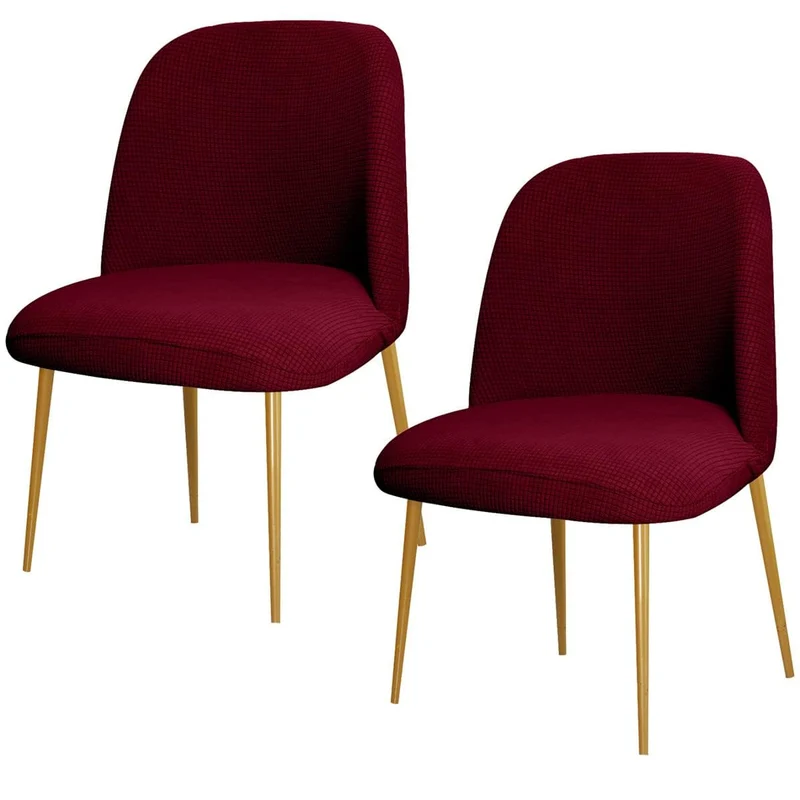 Lot de 2 housses de chaise de salle à manger en velours extensible pour chaises modernes du milieu du siècle, bordeaux