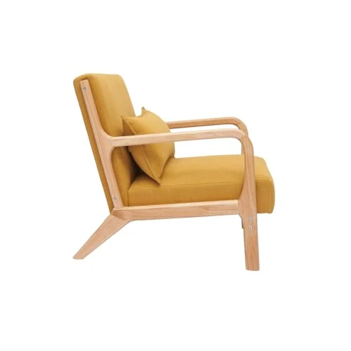 Miliboo Fauteuil scandinave en Tissu Effet Velours Jaune Moutarde et Bois Clair Massif Derry