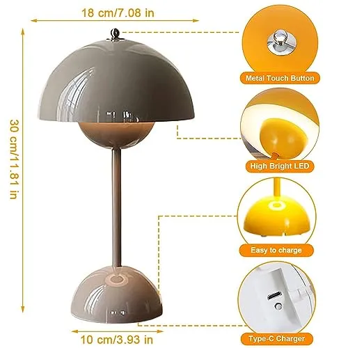 Lampe de table LED rouge foncé en forme de pot de fleurs – Lampe de bureau tactile sans fil à intensité variable avec batterie – 3 modes de luminosité – Lumière décorative rétro pour chambre à