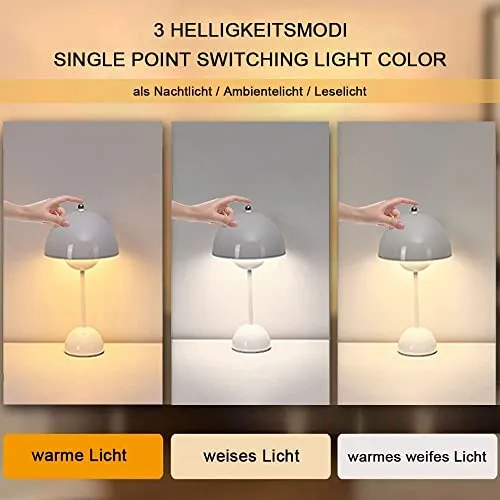 Lampe de table LED rouge foncé en forme de pot de fleurs – Lampe de bureau tactile sans fil à intensité variable avec batterie – 3 modes de luminosité – Lumière décorative rétro pour chambre à