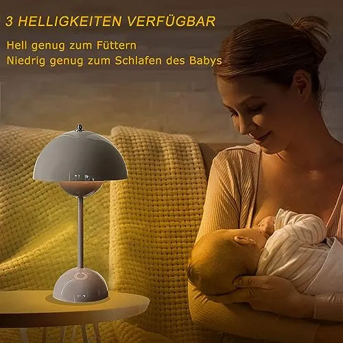 Lampe de table LED rouge foncé en forme de pot de fleurs – Lampe de bureau tactile sans fil à intensité variable avec batterie – 3 modes de luminosité – Lumière décorative rétro pour chambre à