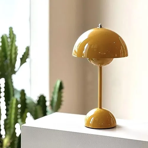 Lampe de table LED rouge foncé en forme de pot de fleurs – Lampe de bureau tactile sans fil à intensité variable avec batterie – 3 modes de luminosité – Lumière décorative rétro pour chambre à