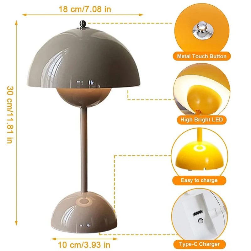 Lampe de table LED rouge foncé en forme de pot de fleurs – Lampe de bureau tactile sans fil à intensité variable avec batterie – 3 modes de luminosité – Lumière décorative rétro pour chambre à