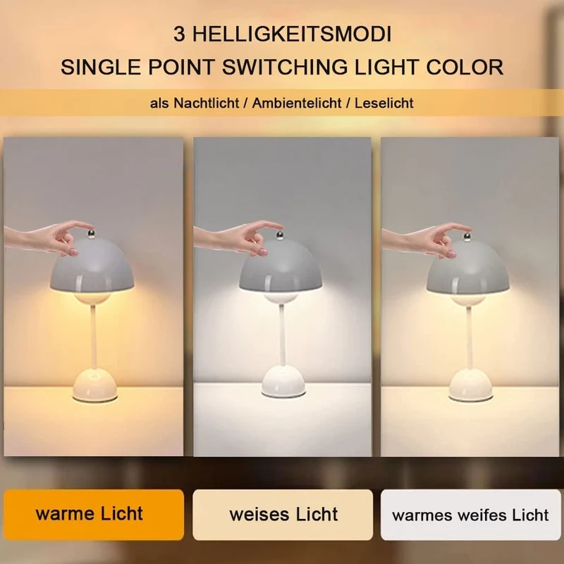 Lampe de table LED rouge foncé en forme de pot de fleurs – Lampe de bureau tactile sans fil à intensité variable avec batterie – 3 modes de luminosité – Lumière décorative rétro pour chambre à