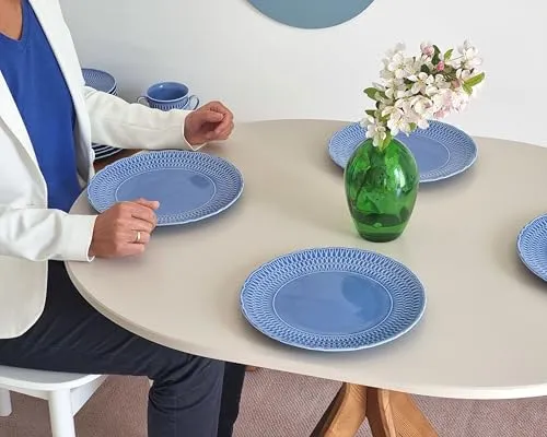 RAGABA Petite table à manger ovale 100 x 75 cm, cadre en X, table à manger pour 4 personnes, bois massif, moderne, peu encombrante | Blanc