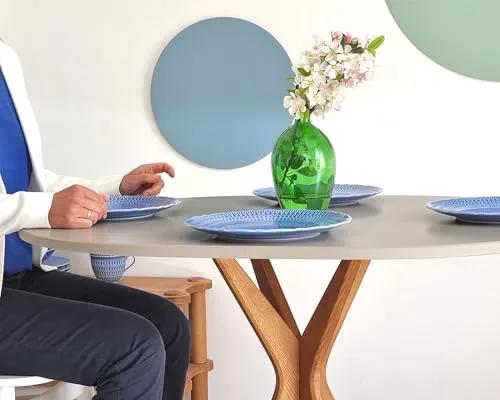 RAGABA Petite table à manger ovale 100 x 75 cm, cadre en X, table à manger pour 4 personnes, bois massif, moderne, peu encombrante | Blanc