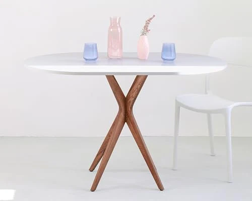 RAGABA Petite table à manger ovale 100 x 75 cm, cadre en X, table à manger pour 4 personnes, bois massif, moderne, peu encombrante | Blanc