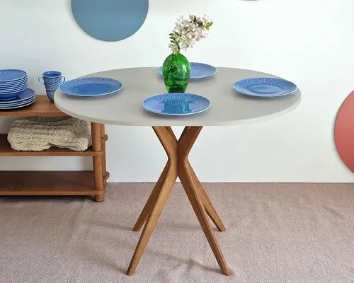 RAGABA Petite table à manger ovale 100 x 75 cm, cadre en X, table à manger pour 4 personnes, bois massif, moderne, peu encombrante | Blanc