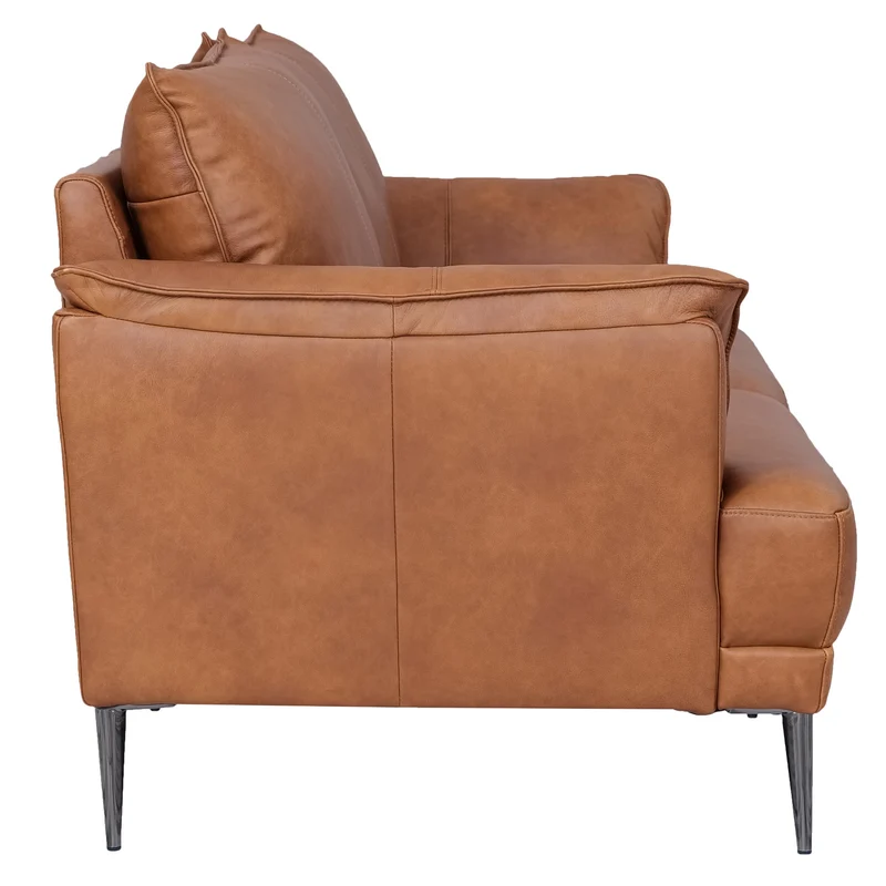 Soul Canapé en cuir 3 places Cognac Marron - Canapé en cuir véritable de qualité supérieure - Design scandinave - Ressorts ensachés - Pieds en métal - Confort moderne pour le salon - Intemporel et