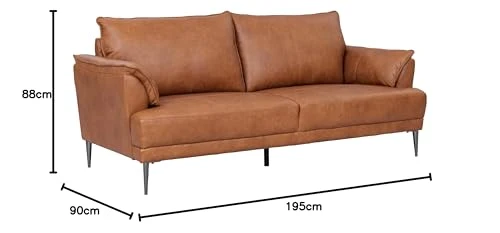 Soul Canapé en cuir 3 places Cognac Marron - Canapé en cuir véritable de qualité supérieure - Design scandinave - Ressorts ensachés - Pieds en métal - Confort moderne pour le salon - Intemporel et