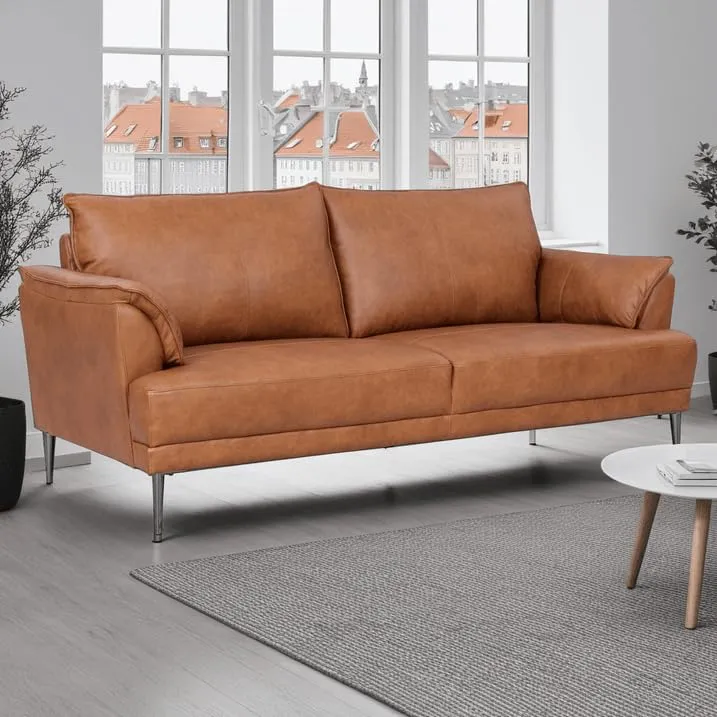 Soul Canapé en cuir 3 places Cognac Marron - Canapé en cuir véritable de qualité supérieure - Design scandinave - Ressorts ensachés - Pieds en métal - Confort moderne pour le salon - Intemporel et