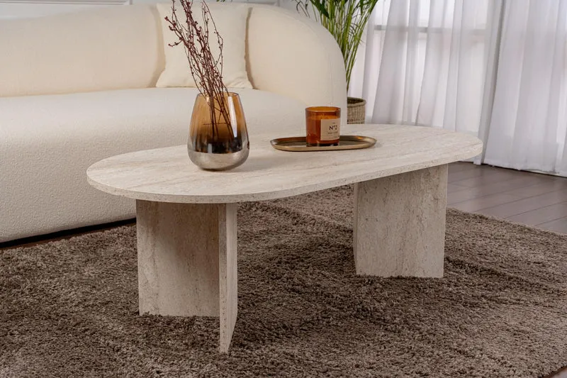 Hanah Home Élégante Table à café, Travertine, 119 x 39,8 x 60 cm, 100% mélamine, épaisseur 18 mm, Design élégant en marbre pour espaces de Vie Modernes