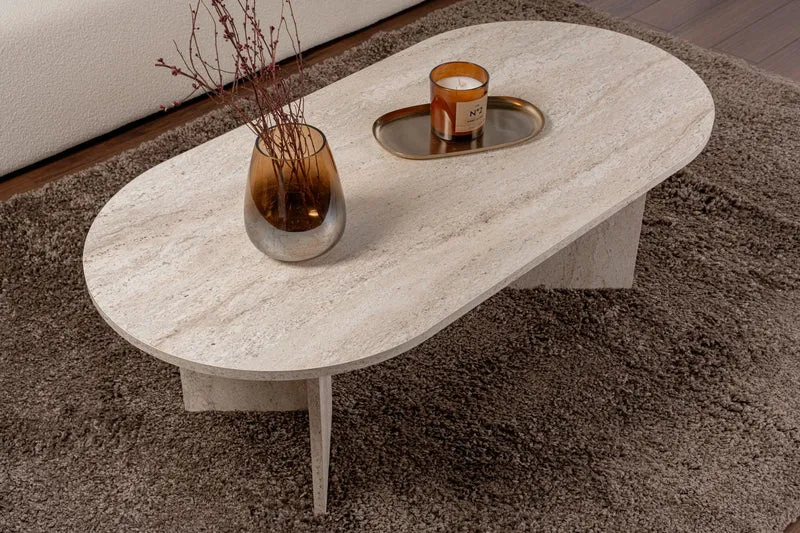 Hanah Home Élégante Table à café, Travertine, 119 x 39,8 x 60 cm, 100% mélamine, épaisseur 18 mm, Design élégant en marbre pour espaces de Vie Modernes