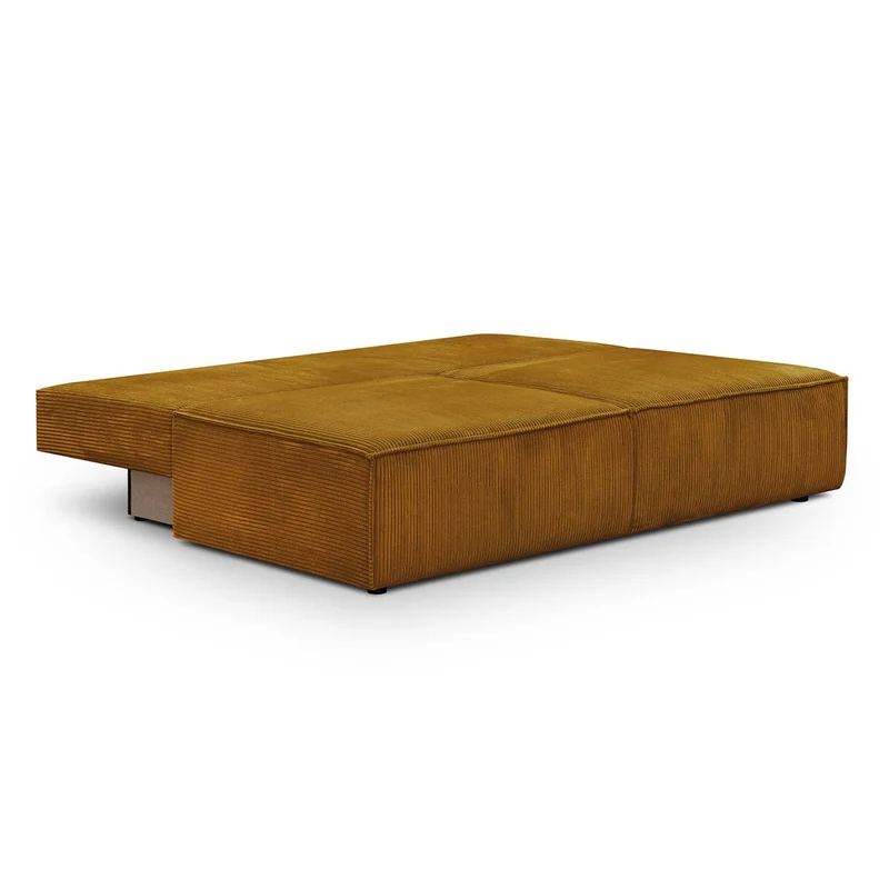 HOMIFAB Canapé Convertible 3 Places avec Coffre de Rangement en Velours côtelé Jaune Moutarde - Milla