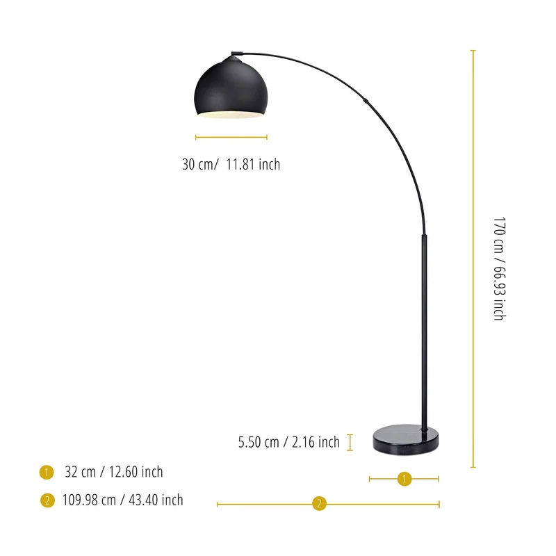 Lampadaire Arquer arc lampe de salon abat-jour pied marbre noir Teamson Home VN-L00013-EU
