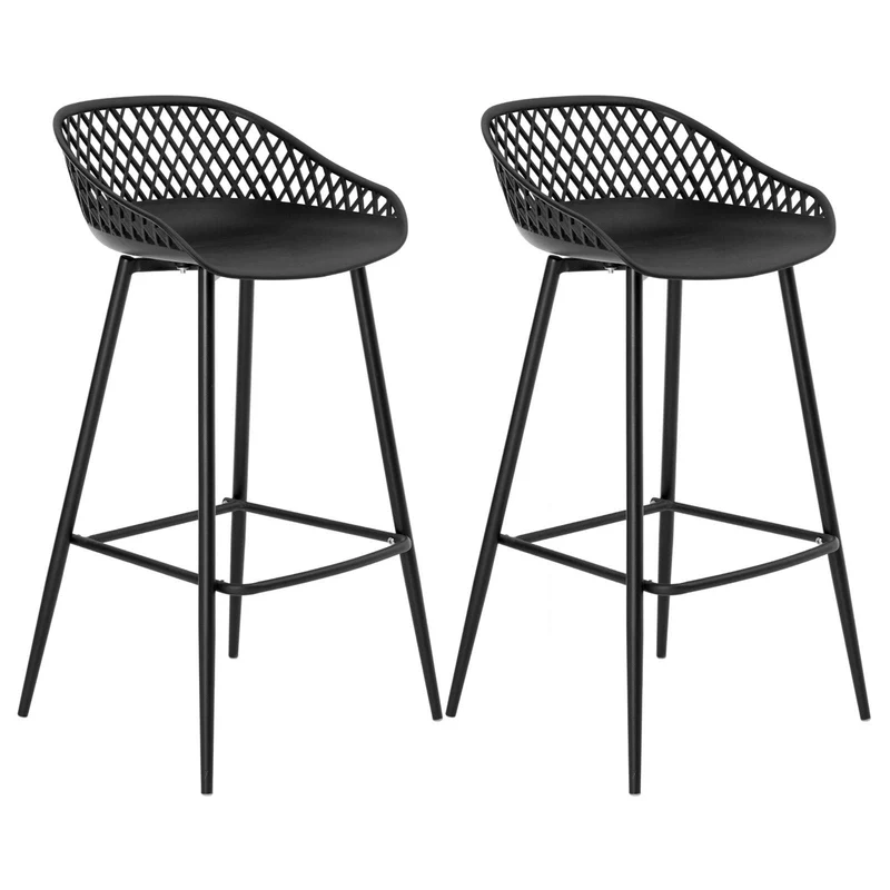 IDIMEX Lot de 2 tabourets de Bar IREK Chaise Haute pour Cuisine ou comptoir au Design Retro avec accoudoirs, en Plastique et métal Noirs, Hauteur d'assise 75 cm