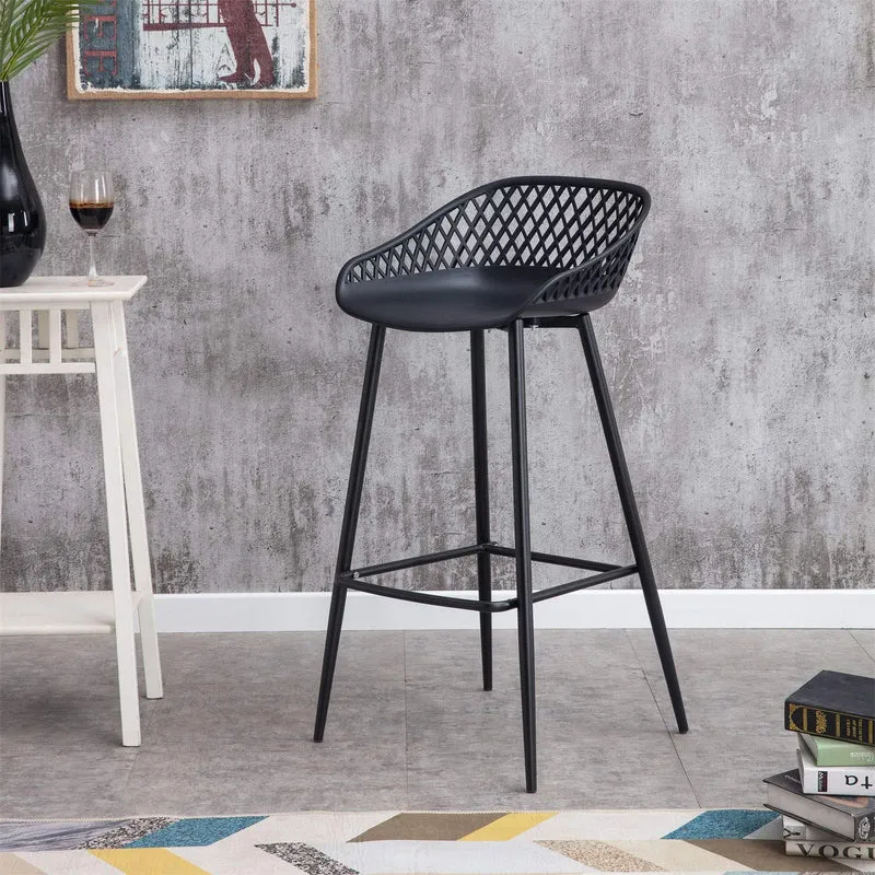 IDIMEX Lot de 2 tabourets de Bar IREK Chaise Haute pour Cuisine ou comptoir au Design Retro avec accoudoirs, en Plastique et métal Noirs, Hauteur d'assise 75 cm